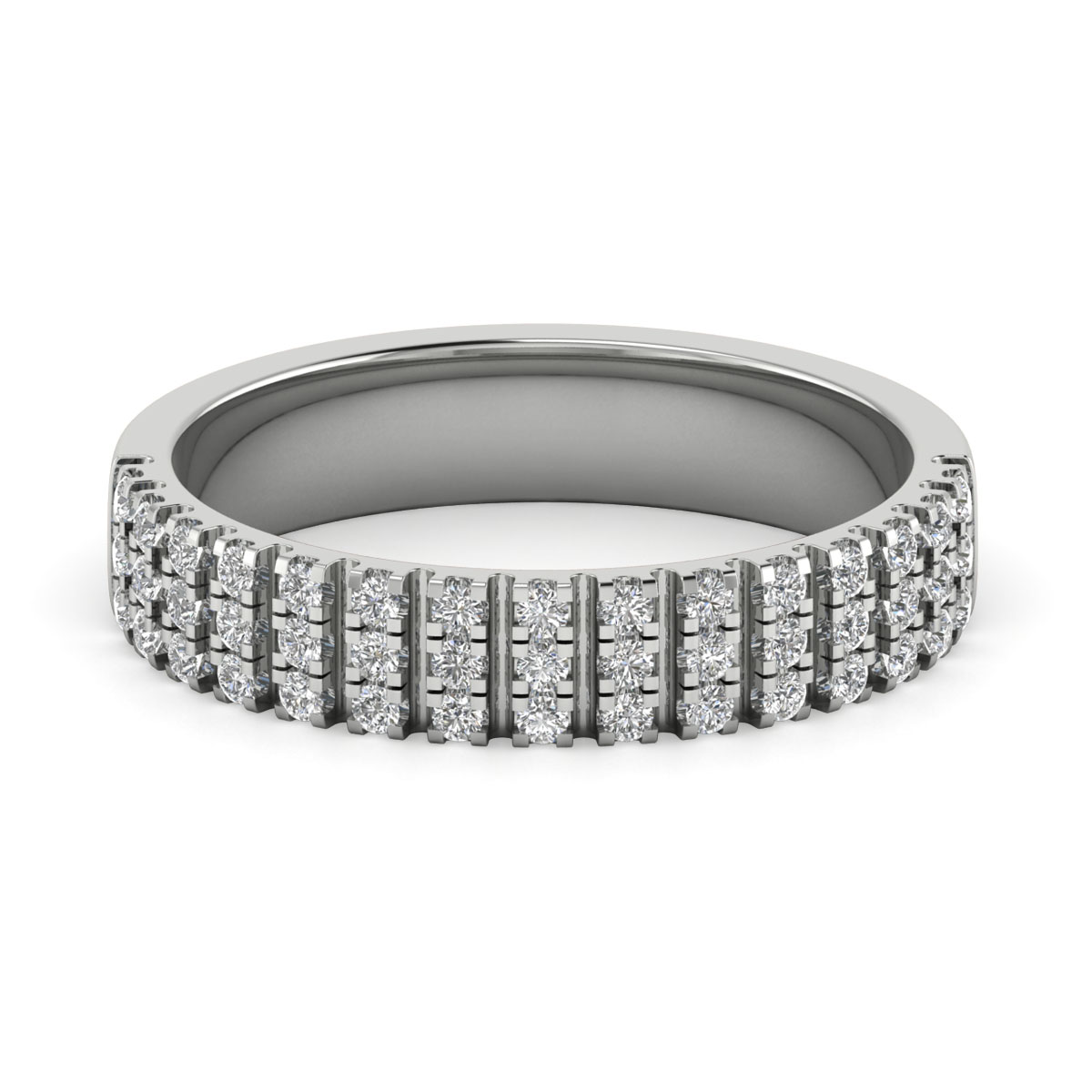Prong Set Three Row Diamond Half Eternity Ring