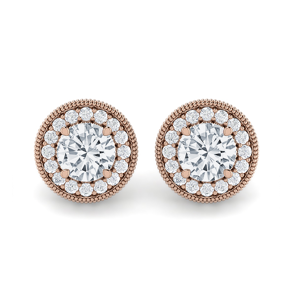 Diamond Milgrain Edge Halo Earrings