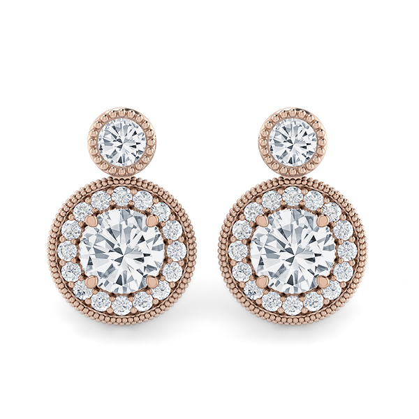 Double Halo Milgrain Edge Drop Earrings