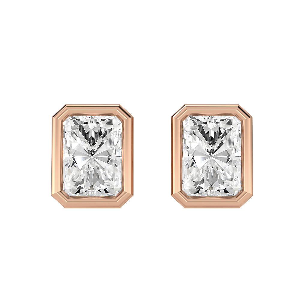 Bezel Set Radiant Diamond Stud Earrings