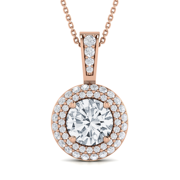 Round Diamond Double Circle Halo Pendant 
