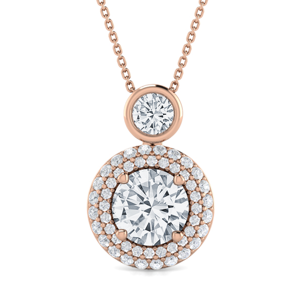 Diamond Double Circle Halo Drop Pendant 
