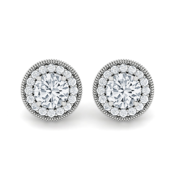 Diamond Milgrain Edge Halo Earrings