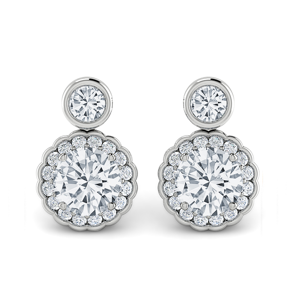Diamond Halo Floral Drop Earrings