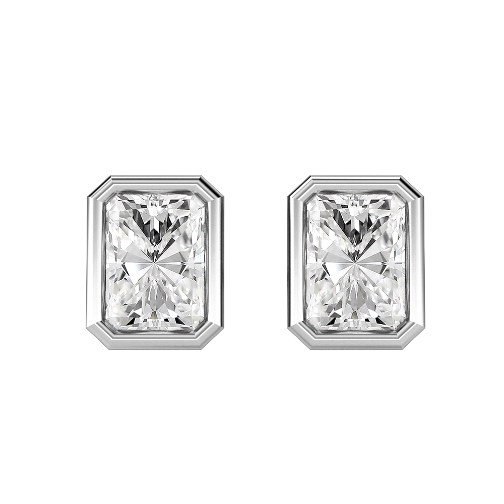 Bezel Set Radiant Diamond Stud Earrings