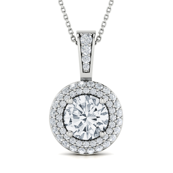 Round Diamond Double Circle Halo Pendant 