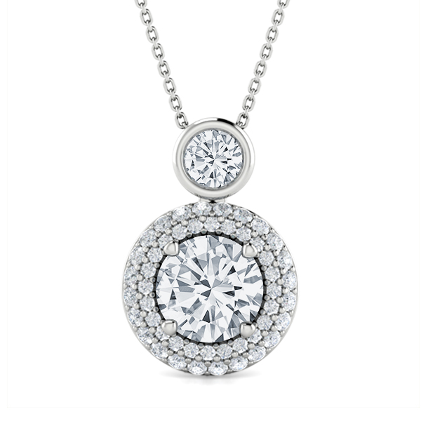 Diamond Double Circle Halo Drop Pendant 