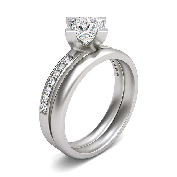 Four-Prong Princess Bridal Set Engagement Ring