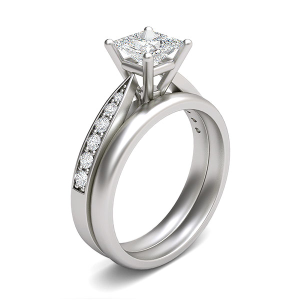 Princess Cut Solitaire Wedding Set With Plain Band