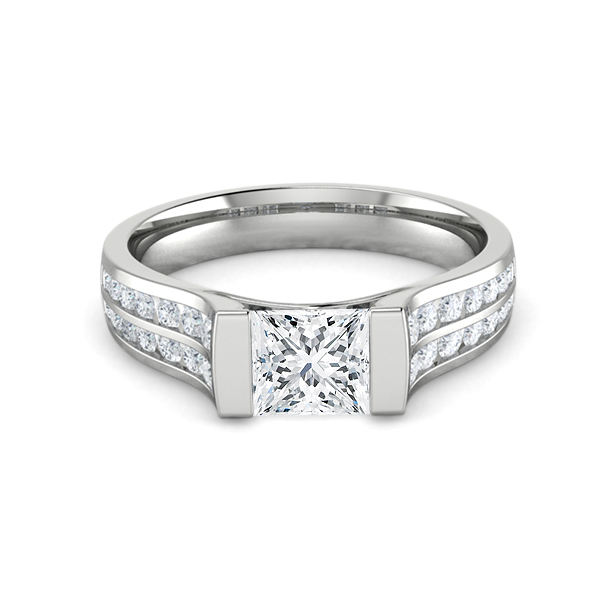 2 Row Diamond Band Side Stone Engagement Ring