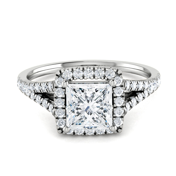 Diamond Split Shank Halo Engagement Ring