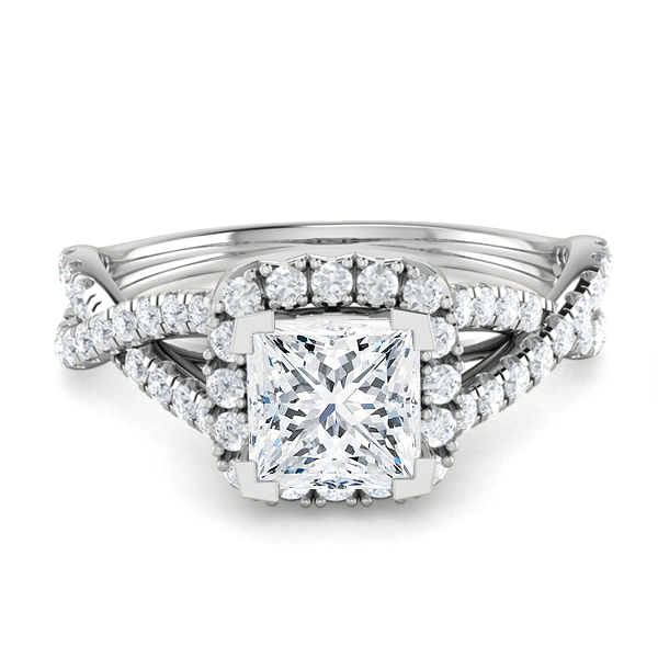 Diamond Twisted Shank Halo Engagement Ring