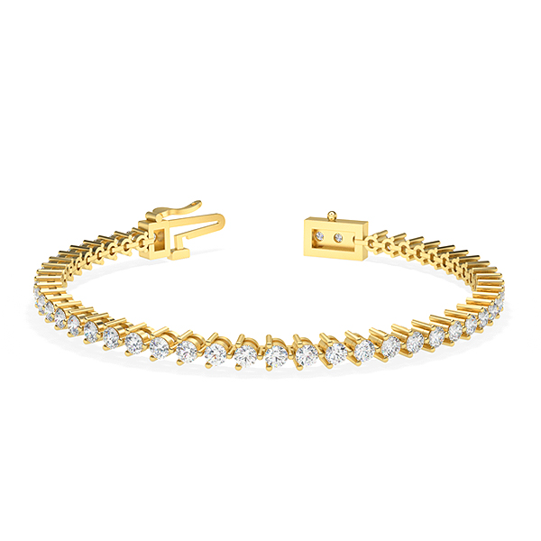 Image of Trendy Designs Tennis Bracelets With 18K Yellow Gold, 3.00 Ct , 7 Inch Size, D-E / VS With Lab Diamonds.