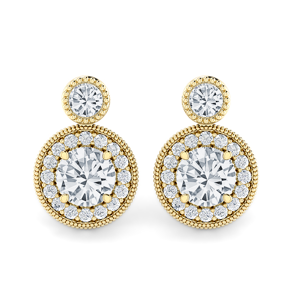 Double Halo Milgrain Edge Drop Earrings