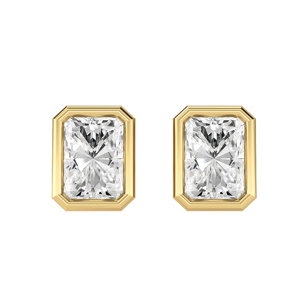 Bezel Set Radiant Diamond Stud Earrings