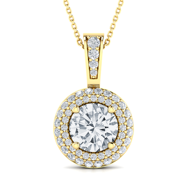 Round Diamond Double Circle Halo Pendant 