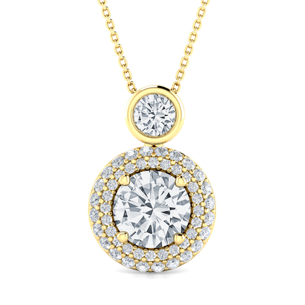 Diamond Double Circle Halo Drop Pendant 