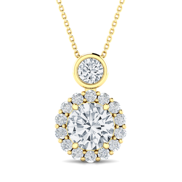 Diamond Halo Drop Pendant Necklace
