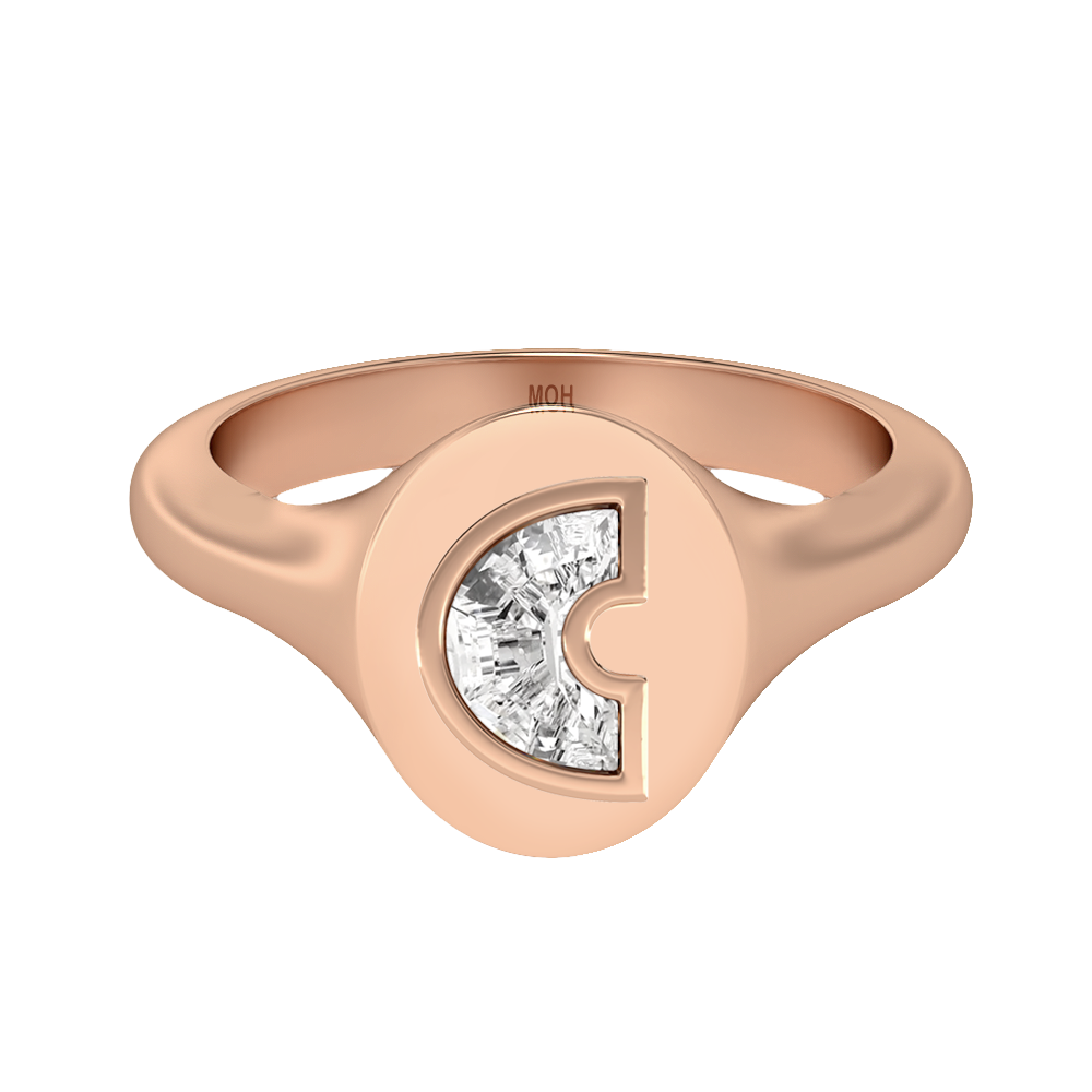 C Letter Alphabet-18K Rose Gold-Signet Ring-7 mm