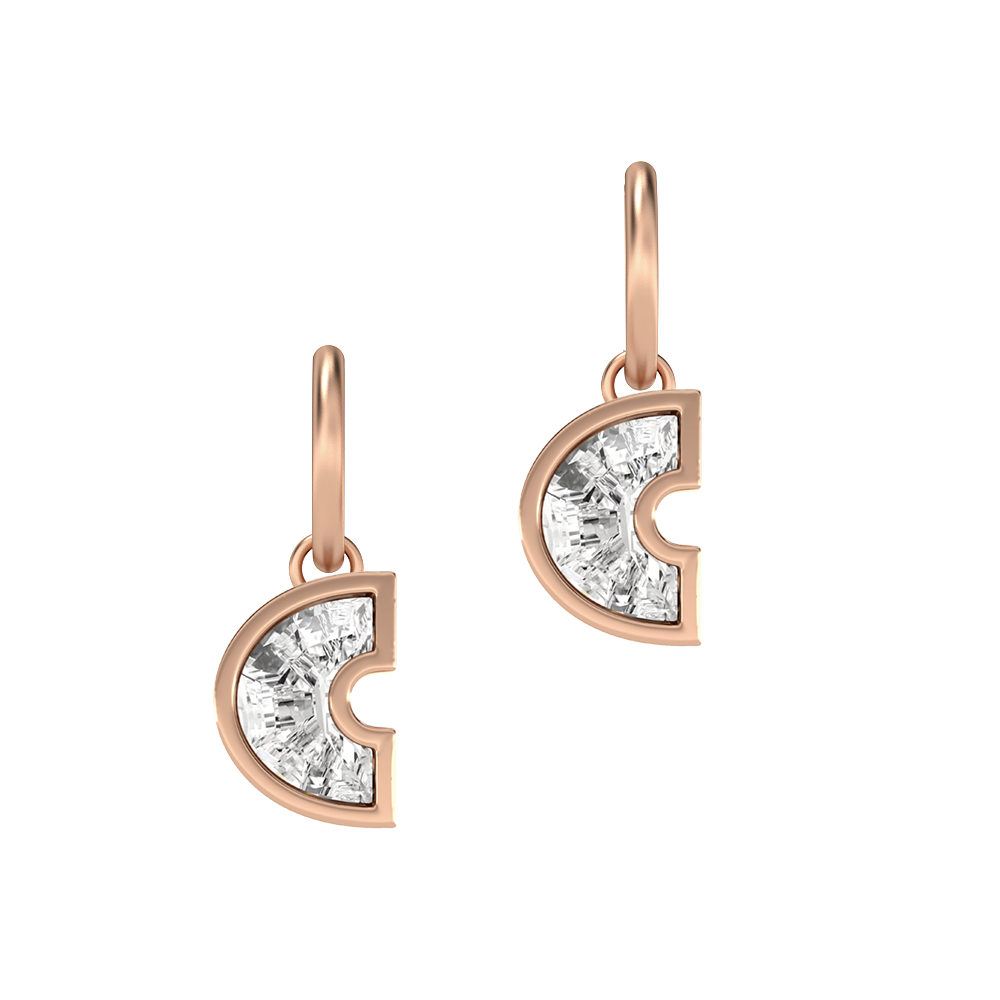 C Letter Alphabet-18K Rose Gold-Hoop Earrings-7 mm