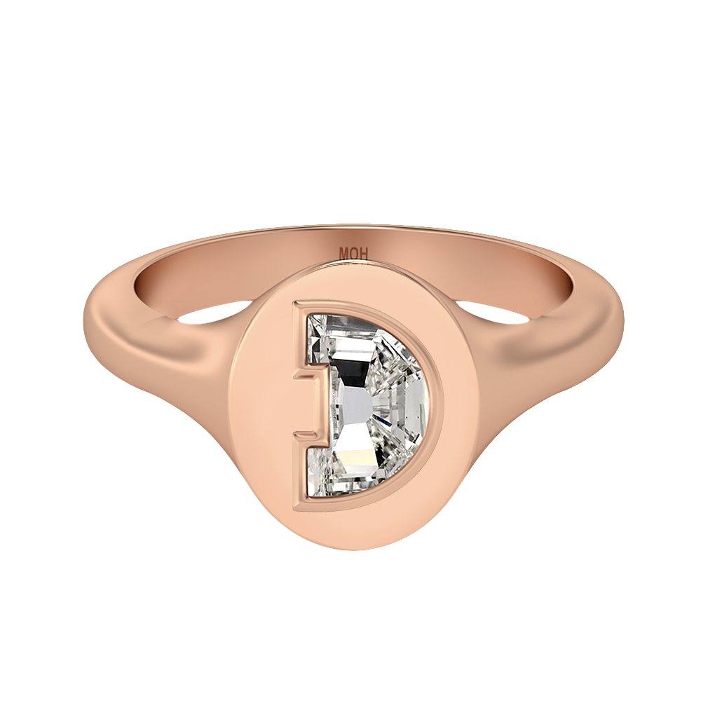 D Letter Alphabet-18K Rose Gold-Signet Ring-7 mm