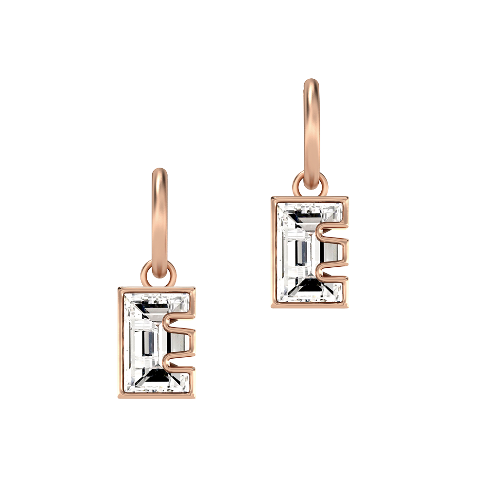 E Letter Alphabet-18K Rose Gold-Hoop Earrings-7 mm