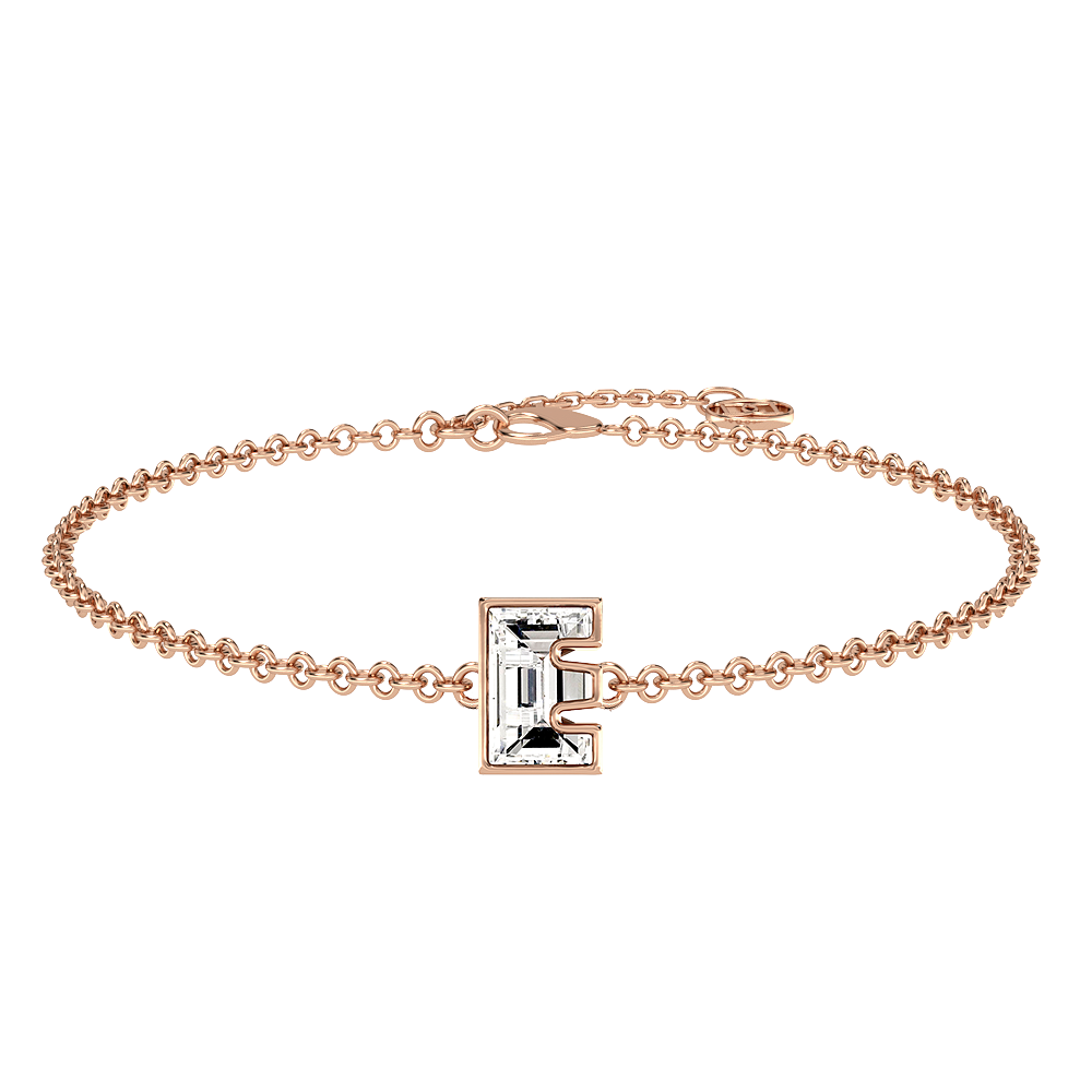 E Letter Alphabet-18K Rose Gold-Bracelet-7 mm