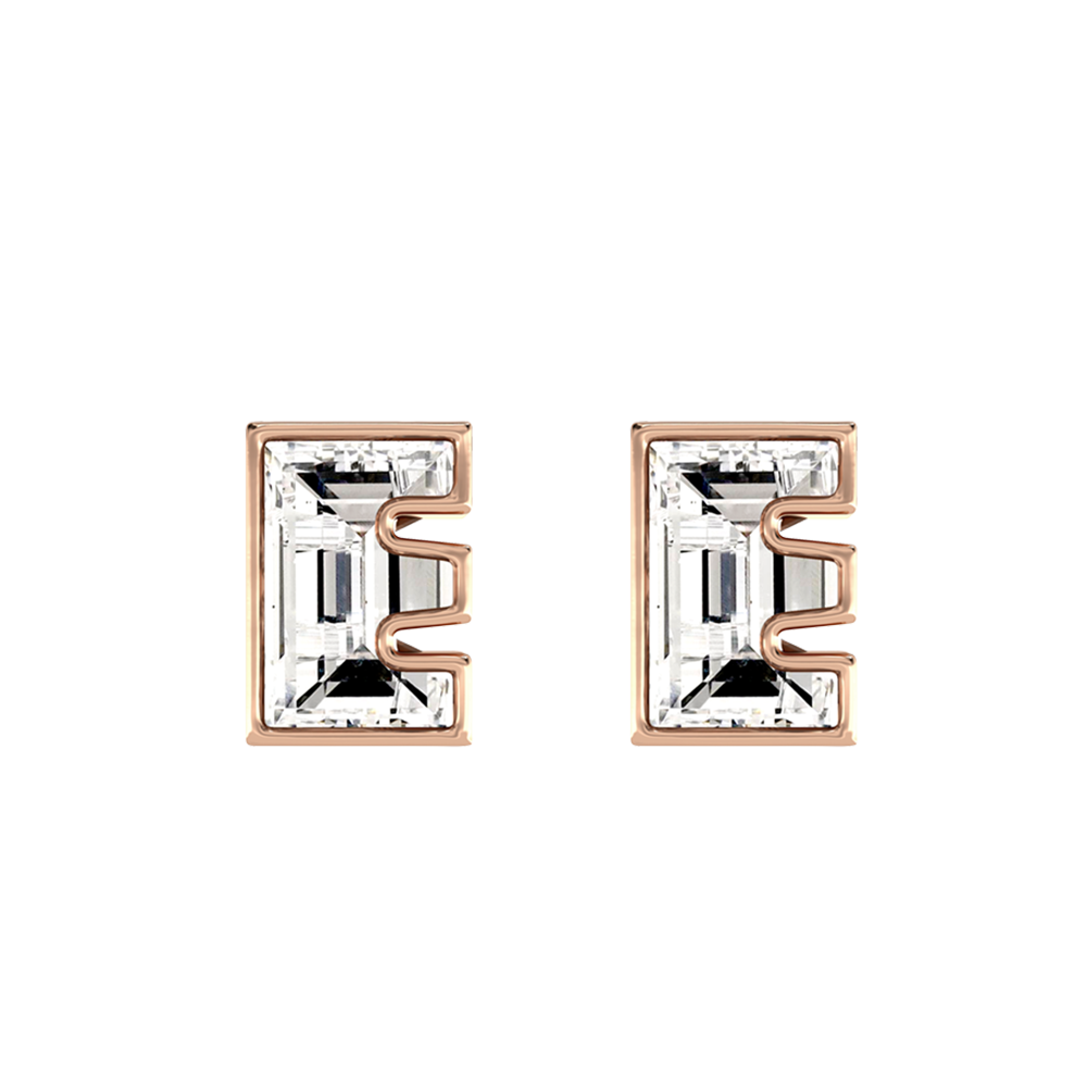 E Letter Alphabet-18K Rose Gold-Stud Earrings-7 mm
