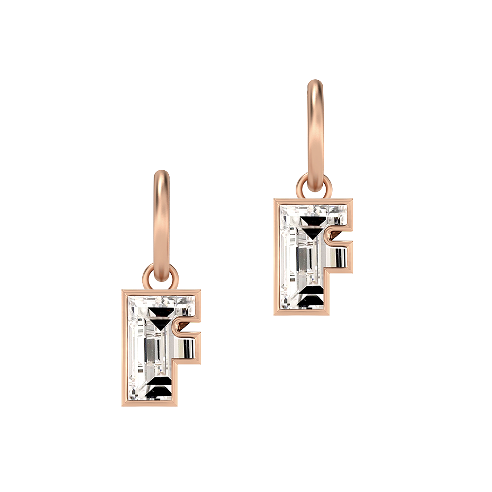 F Letter Alphabet-18K Rose Gold-Hoop Earrings-7 mm