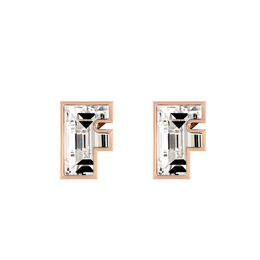 F Letter Alphabet-18K Rose Gold-Stud Earrings-7 mm