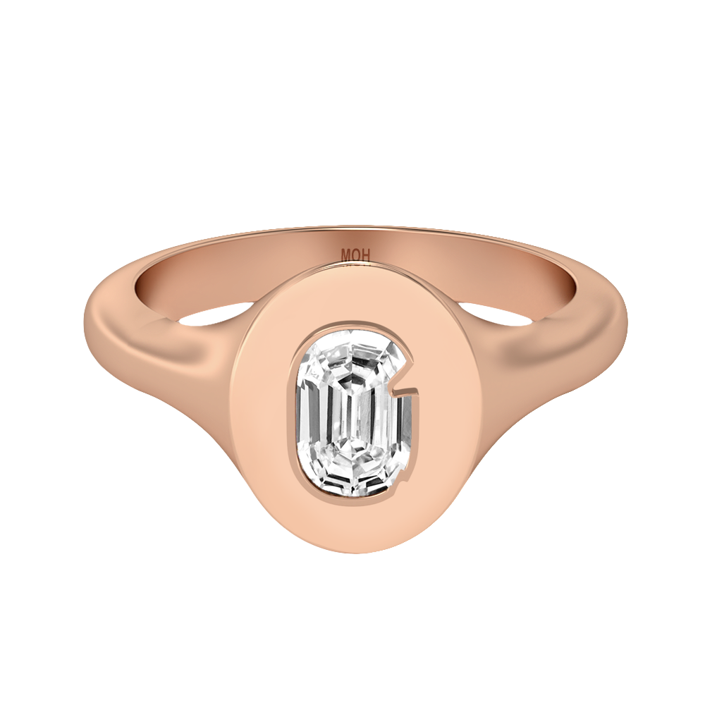 G Letter Alphabet-18K Rose Gold-Signet Ring-7 mm