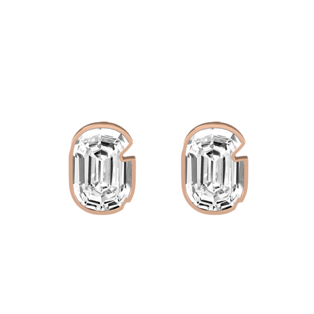 G Letter Alphabet-18K Rose Gold-Stud Earrings-7 mm