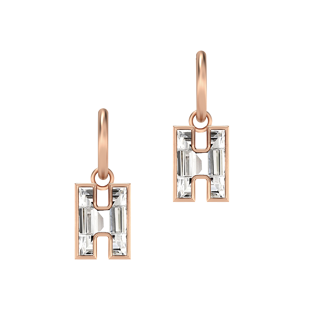 H Letter Alphabet-18K Rose Gold-Hoop Earrings-7 mm