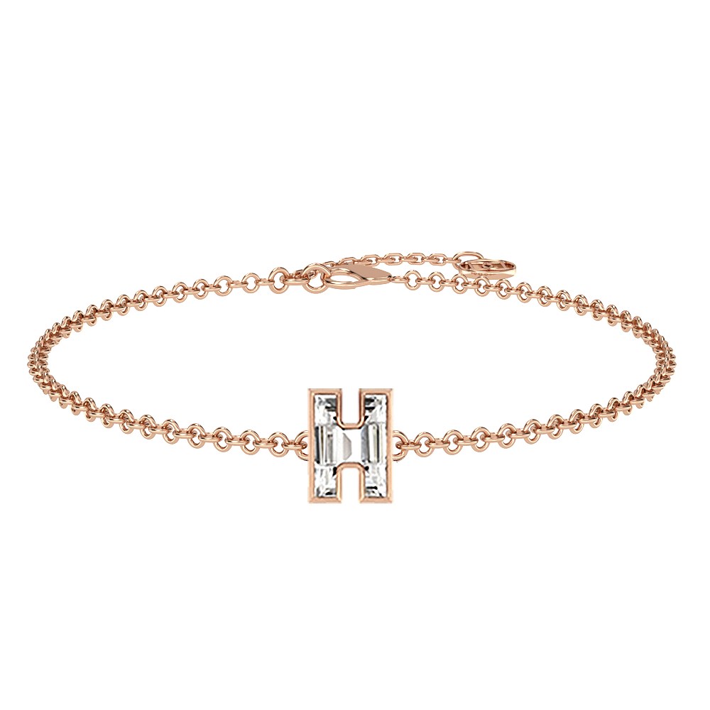 H Letter Alphabet-18K Rose Gold-Bracelet-7 mm