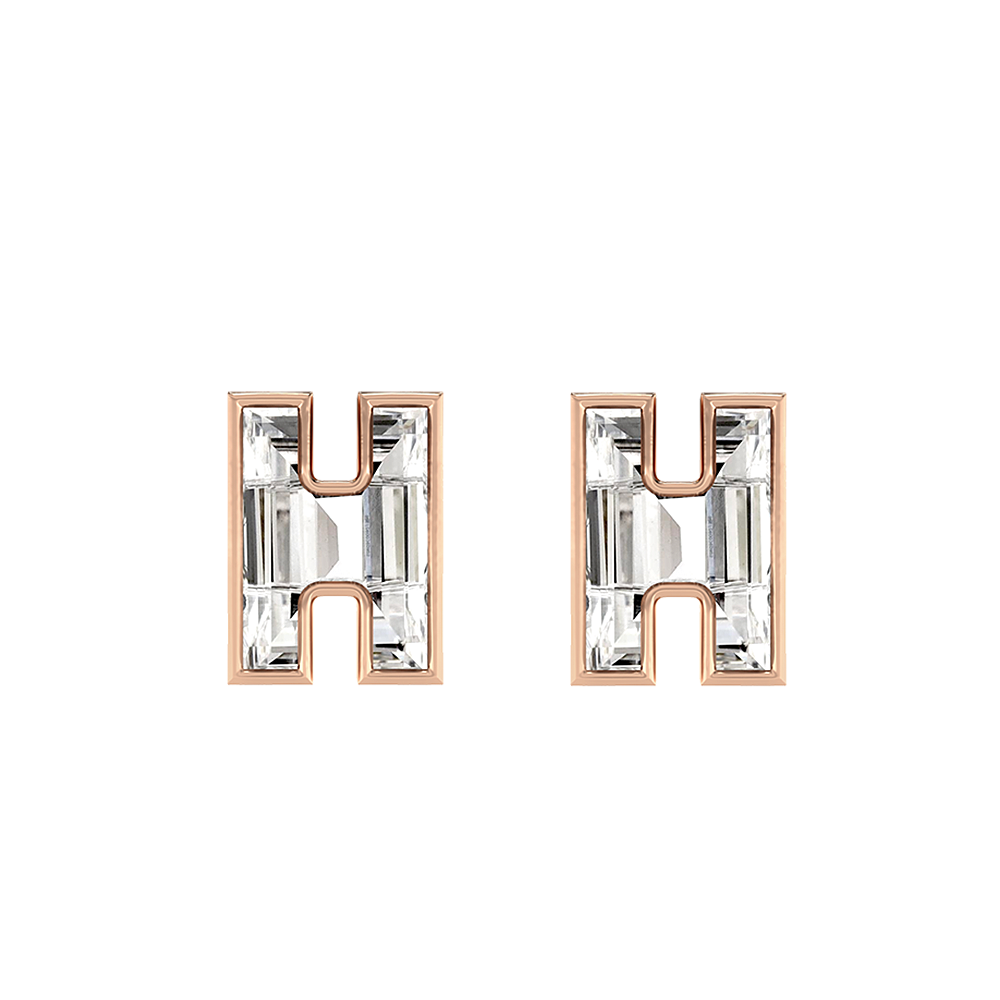 H Letter Alphabet-18K Rose Gold-Stud Earrings-7 mm