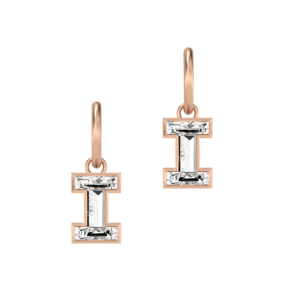 I Letter Alphabet-18K Rose Gold-Hoop Earrings-7 mm