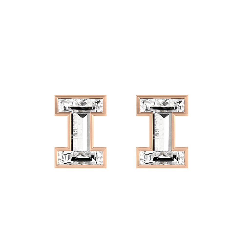I Letter Alphabet-18K Rose Gold-Stud Earrings-7 mm