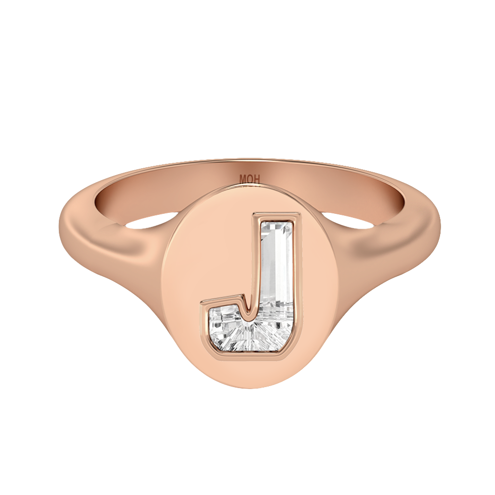 J Letter Alphabet-18K Rose Gold-Signet Ring-7 mm