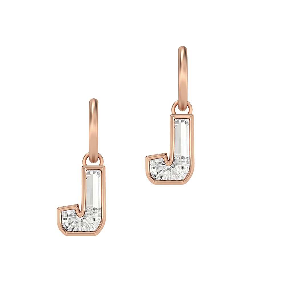 J Letter Alphabet-18K Rose Gold-Hoop Earrings-7 mm