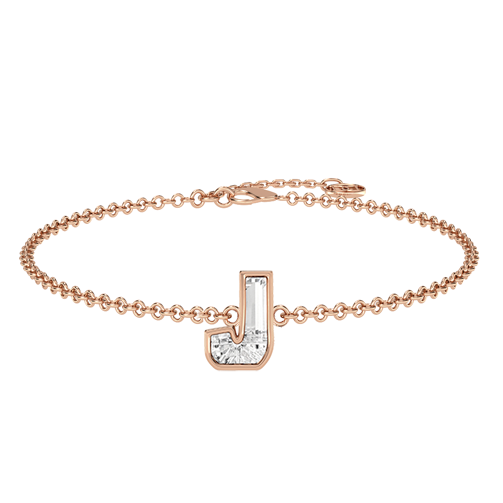 J Letter Alphabet-18K Rose Gold-Bracelet-7 mm