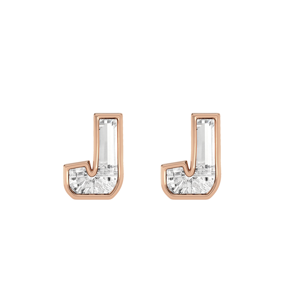J Letter Alphabet-18K Rose Gold-Stud Earrings-7 mm