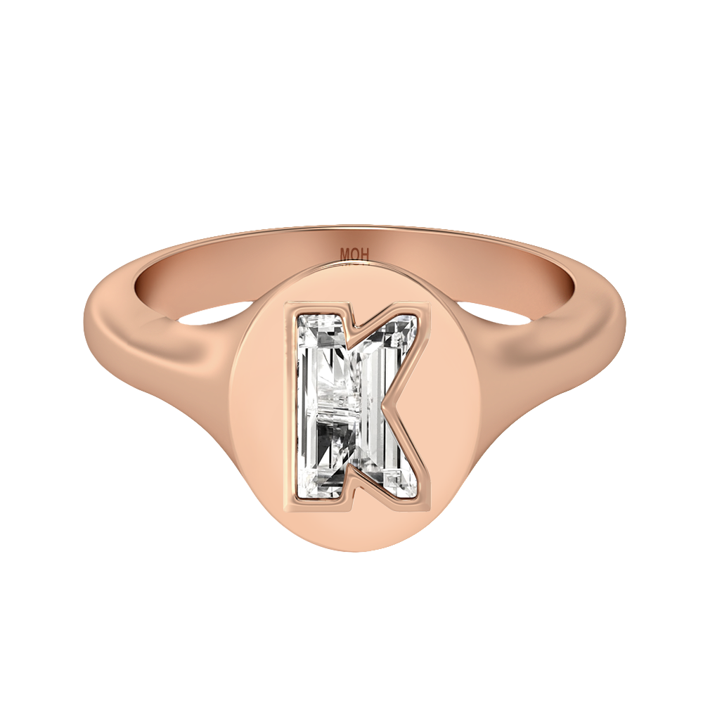 K Letter Alphabet-18K Rose Gold-Signet Ring-7 mm