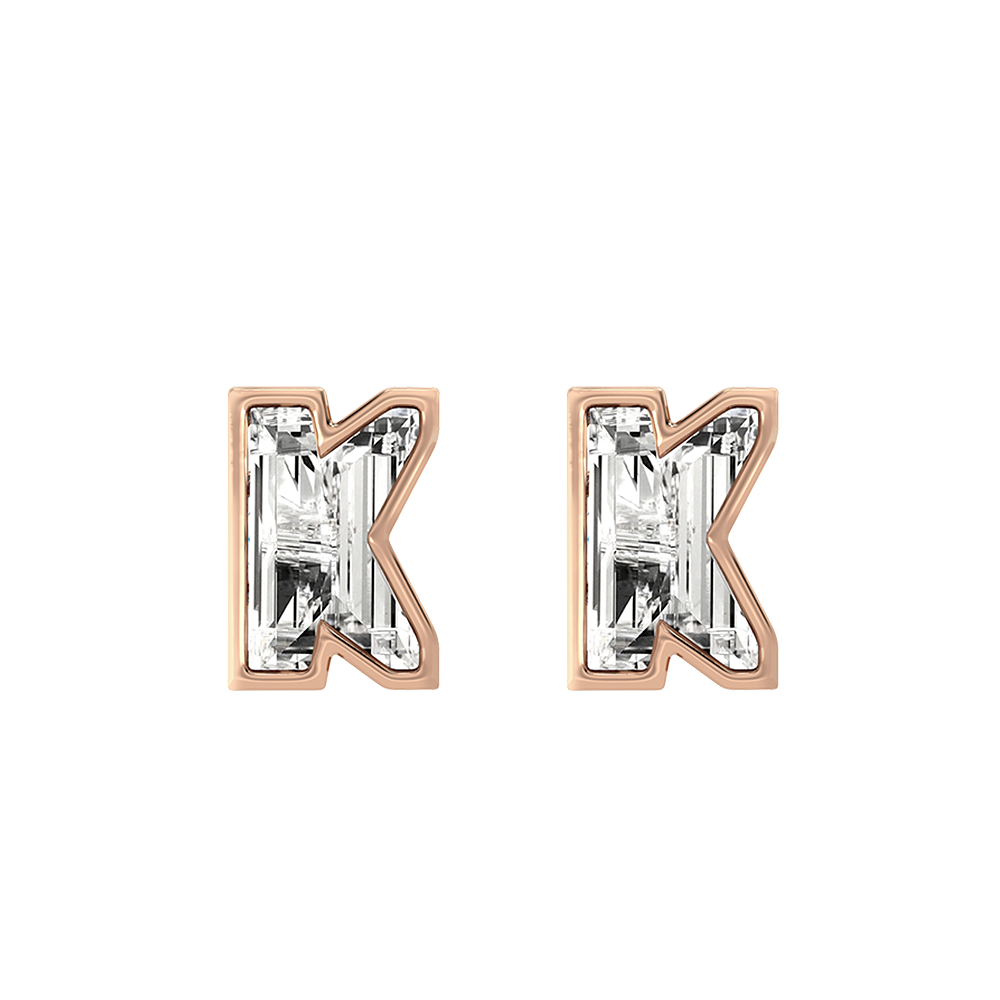 K Letter Alphabet-18K Rose Gold-Stud Earrings-7 mm