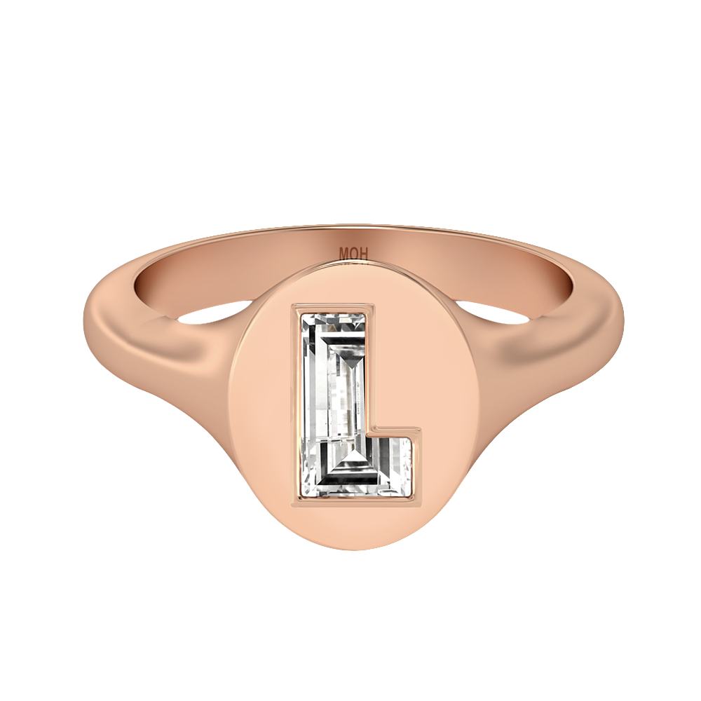 L Letter Alphabet-18K Rose Gold-Signet Ring-7 mm