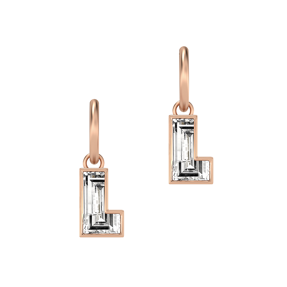 L Letter Alphabet-18K Rose Gold-Hoop Earrings-7 mm