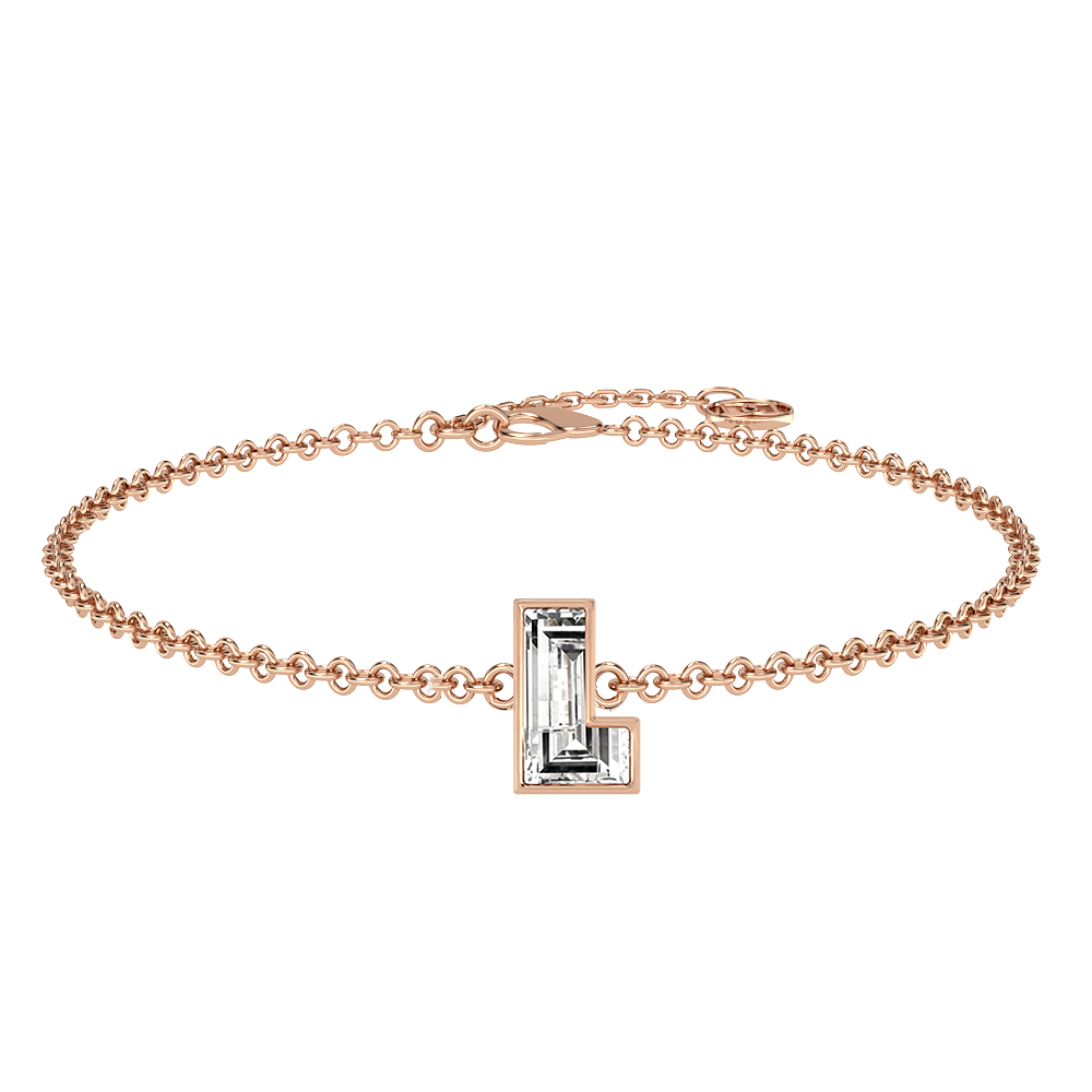 L Letter Alphabet-18K Rose Gold-Bracelet-7 mm