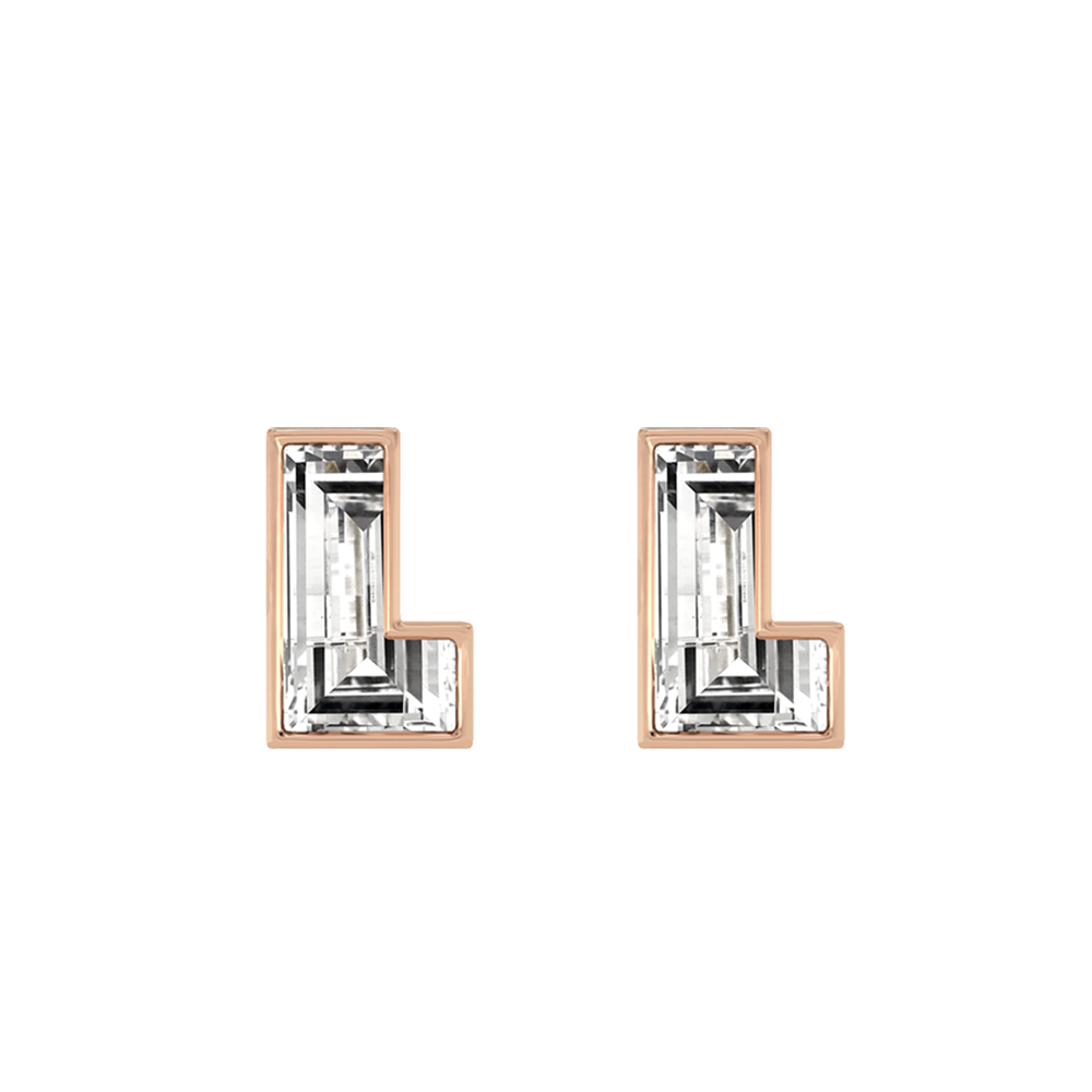 L Letter Alphabet-18K Rose Gold-Stud Earrings-7 mm