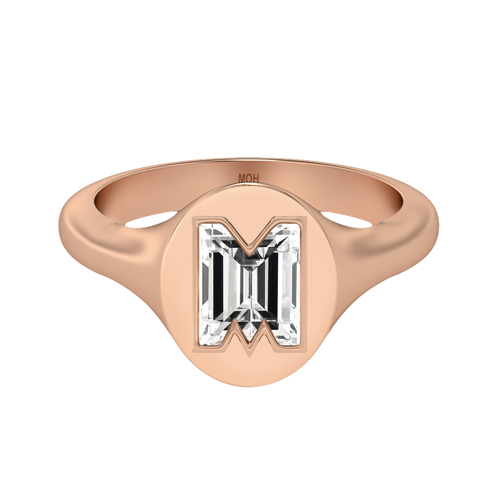 M Letter Alphabet-18K Rose Gold-Signet Ring-7 mm