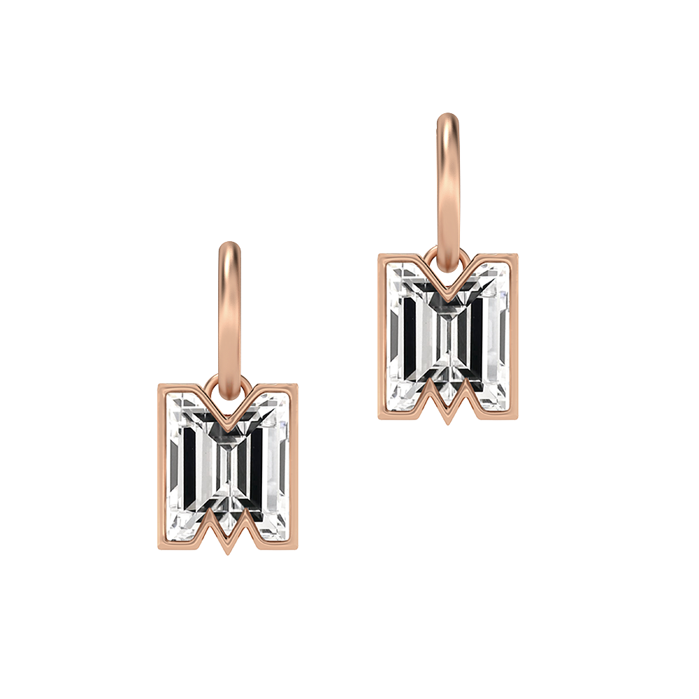 M Letter Alphabet-18K Rose Gold-Hoop Earrings-7 mm