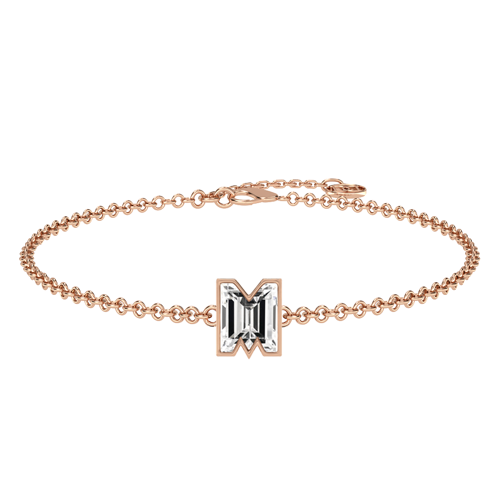 M Letter Alphabet-18K Rose Gold-Bracelet-7 mm